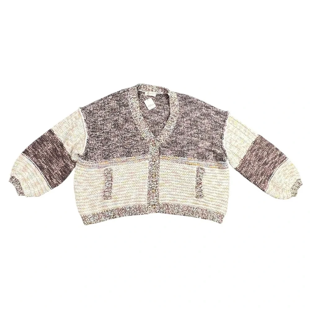 NWT Free People Women Large Isabella Cardigan Moonbeam Slouchy Sweater OB2239997